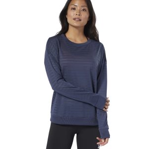 Reebok Studio Mesh Long Sleeve T Shirt Damen - Navy - DE 493-THC